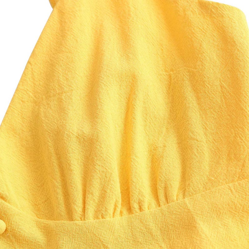 ZAFUL Women's Casual V Neck Summer Mini Dress Spaghetti Strap A-Line Short Dresses Backless Solid Color Sundress (A-f Yellow,M) - Image 3